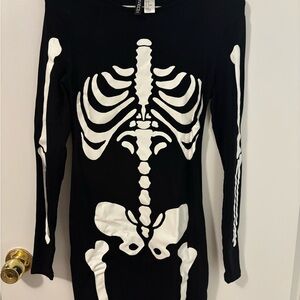 Divided Black Dress with White Skeleton Design Halloween